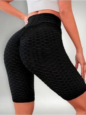 New Mix Black Textured High-Waist Bike Shorts